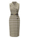 Pea Green 1960s Lapel Buttoned Tartan Dress - vintage dress, retro fashion