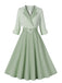 She slips into this Pea Green Grey 1950s Plaid Roll Up Belt Dress and suddenly it's a 1950s daydream