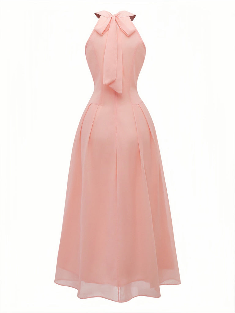 Peach 1940s Halter Cutout Button-Front Maxi Dress - vintage dress, retro fashion
