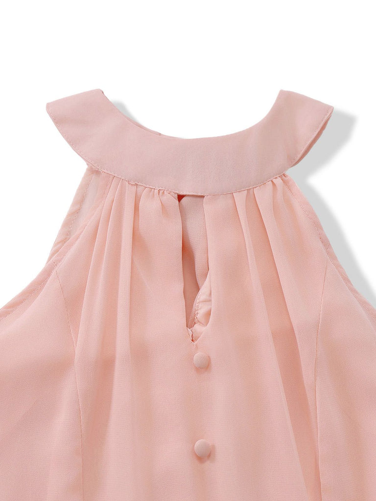 Peach 1940s Halter Cutout Button-Front Maxi Dress - vintage dress, retro fashion