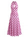 Peach Pink 1930s Polka Dot V-Neck Halter Midi Dress 3