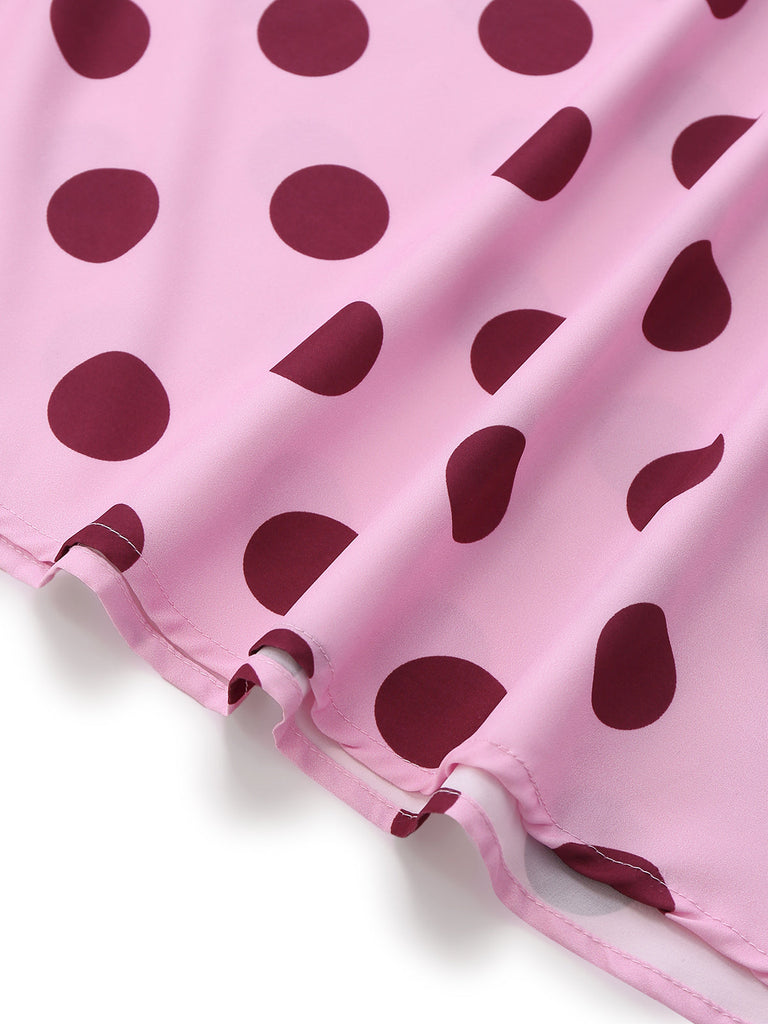 Peach Pink 1930s Polka Dot V-Neck Halter Midi Dress 5