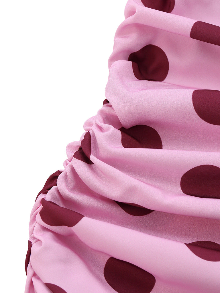 Peach Pink 1930s Polka Dot V-Neck Halter Midi Dress 6
