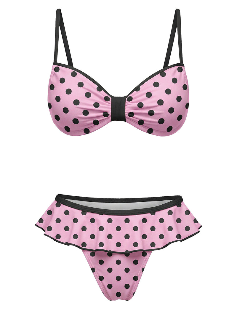 Pre-Sale] Peach Pink 1940s Polka Dot Swimsuit | Retro Stage