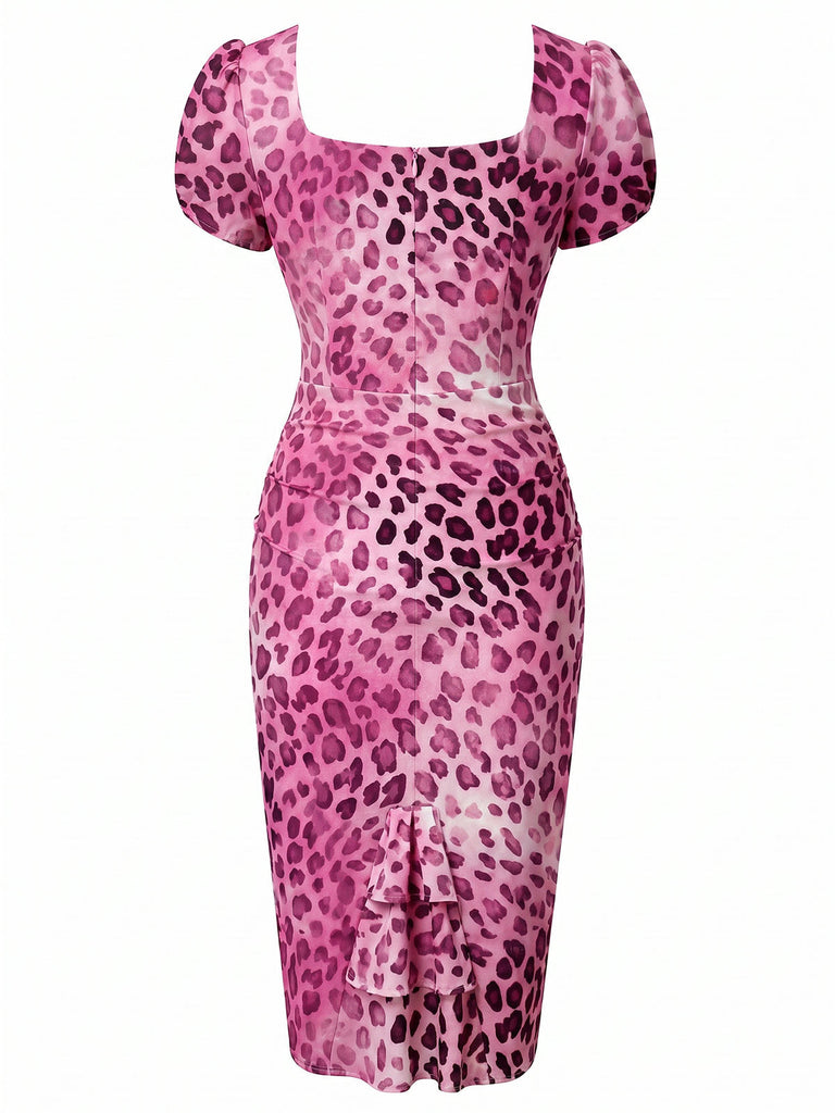 pink leopard midi dress Kirsty Ruffle Hem Midi Dress Pink Leopard by Girl In Mind