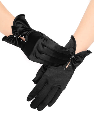 Pearl Bow Satin Gloves: timeless style reimagined