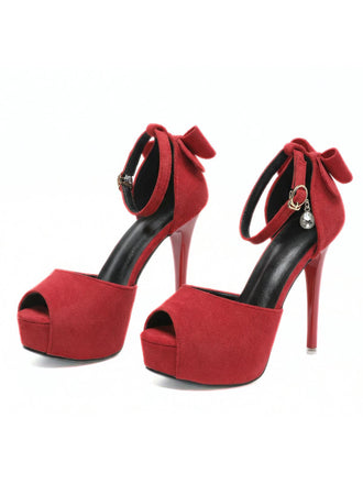 Peep-Toe Crystal Bow High Heels Shoes - vintage shoes, retro heels