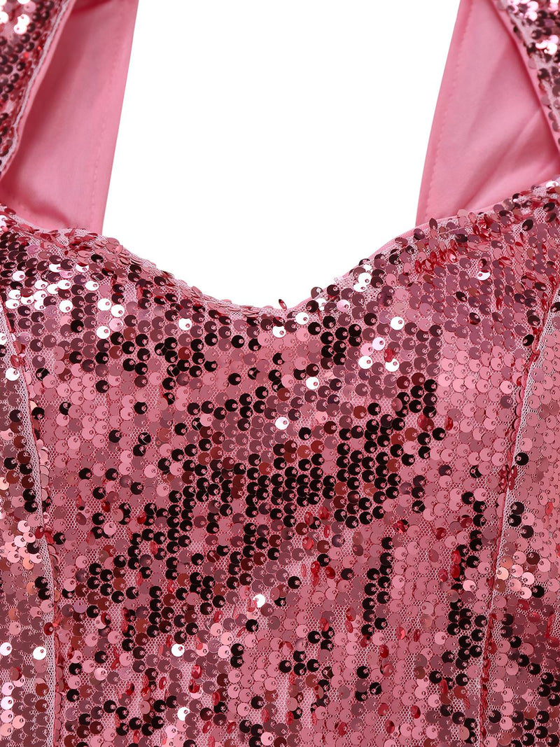 Pink 1920s Sequin Cap-Sleeve High Slit Maxi Dress Pink 1920s Sequin Cap-Sleeve High Slit Maxi Dress