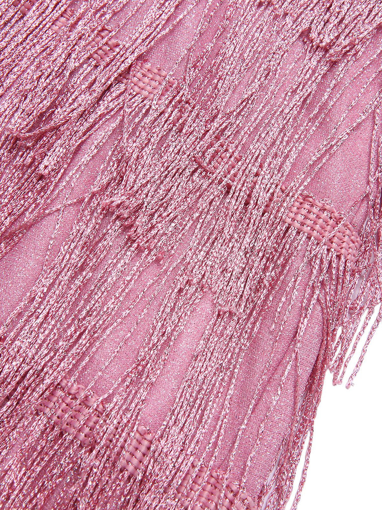 Pink 1920s Spaghetti Strap V-Neck Fringe Dress — a 1920s silhouette that turns sidewalks into runways