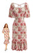 Pink 1930s Floral Square Neck Dress