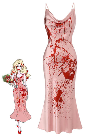 Pink 1930s Halloween Blood Fishtail Dress: timeless style reimagined