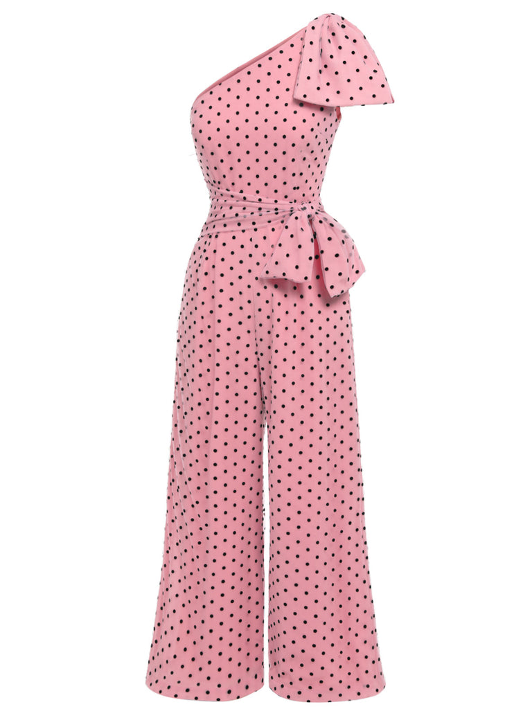 Pink 1930s Polka Dot One-shoulder Jumpsuit — vintage elegance for the modern woman