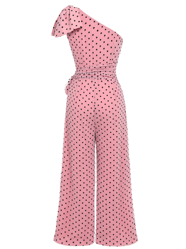 Pink 1930s Polka Dot One-shoulder Jumpsuit: timeless style reimagined