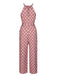 Pink 1930s Polka Dots Drawstring Halter Jumpsuit, vintage romper, retro jumpsuit - perfect for women who love vintage and retro fashion