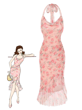 She slips into this Pink 1930s Rose Silk Mesh Mermaid Dress and suddenly it's a 1930s daydream