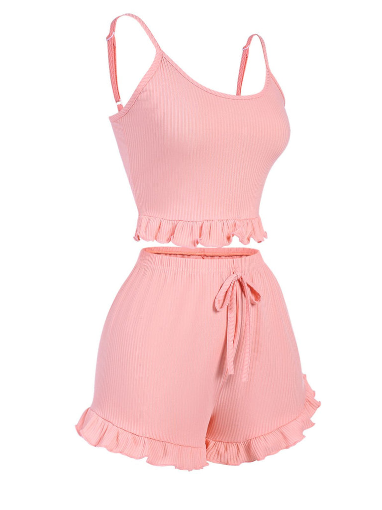 Pink 1930s Scoop Spaghetti Straps Sleepwear Set, vintage fashion, retro style - perfect for women who love vintage and retro fashion