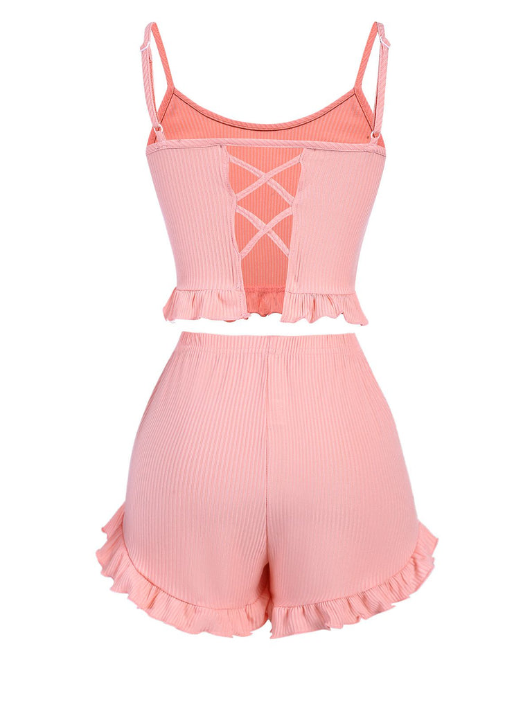 Pink 1930s Scoop Spaghetti Straps Sleepwear Set, vintage fashion, retro style - perfect for women who love vintage and retro fashion
