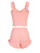 Pink 1930s Solid Ruffles Straps Pajamas, vintage pajamas, retro nightwear - perfect for women who love vintage and retro fashion