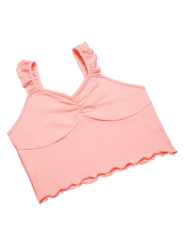 Pink 1930s Solid Ruffles Straps Pajamas, vintage pajamas, retro nightwear - perfect for women who love vintage and retro fashion