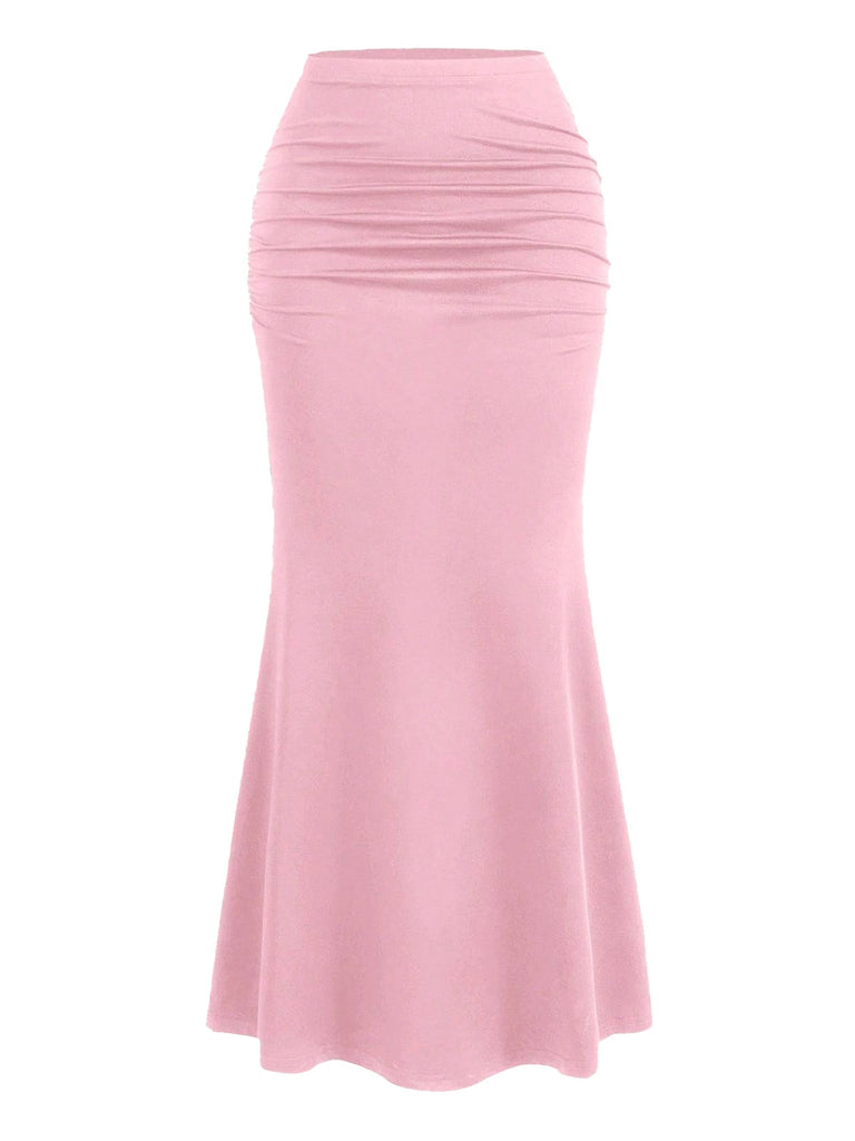 She sways in this Pink 1930s Solid Wrinkles Fishtail Skirt and it's pure 1930s magic