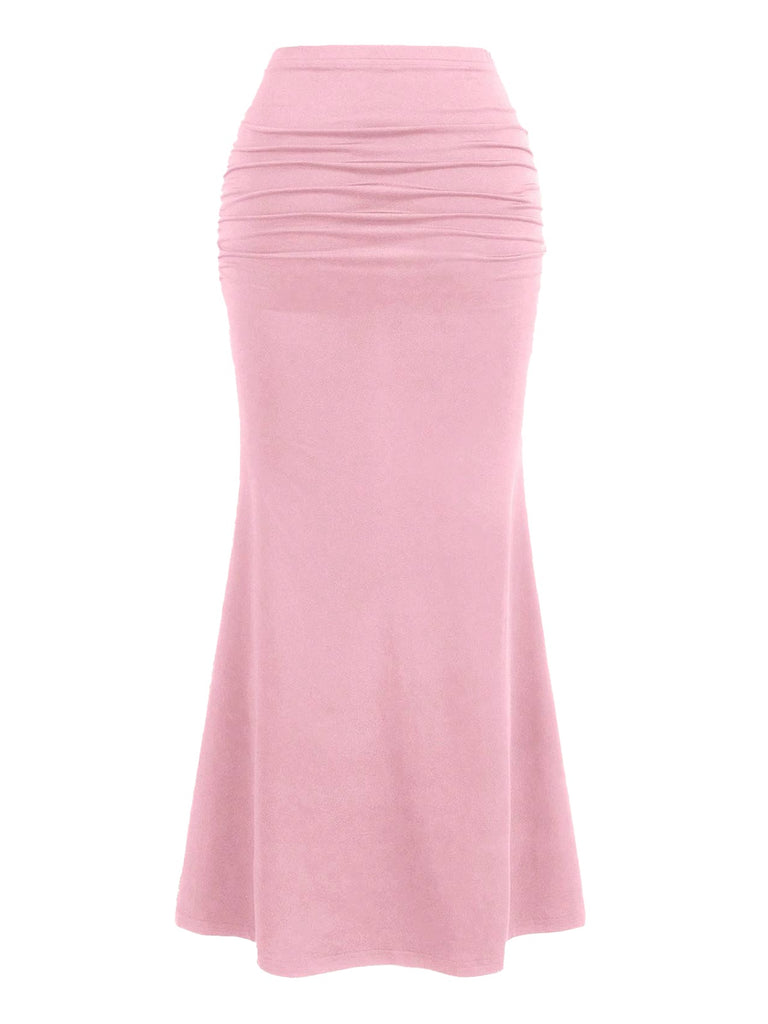Pink 1930s Solid Wrinkles Fishtail Skirt: 1930s grace for the woman who dances through life