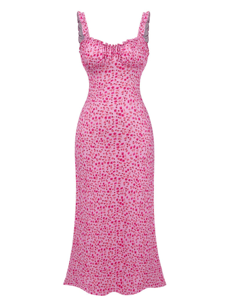 She slips into this Pink 1930s Spaghetti Strap Boho Ditsy Floral Dress and suddenly it's a 1930s daydream