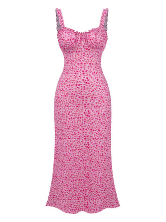 She slips into this Pink 1930s Spaghetti Strap Boho Ditsy Floral Dress and suddenly it's a 1930s daydream