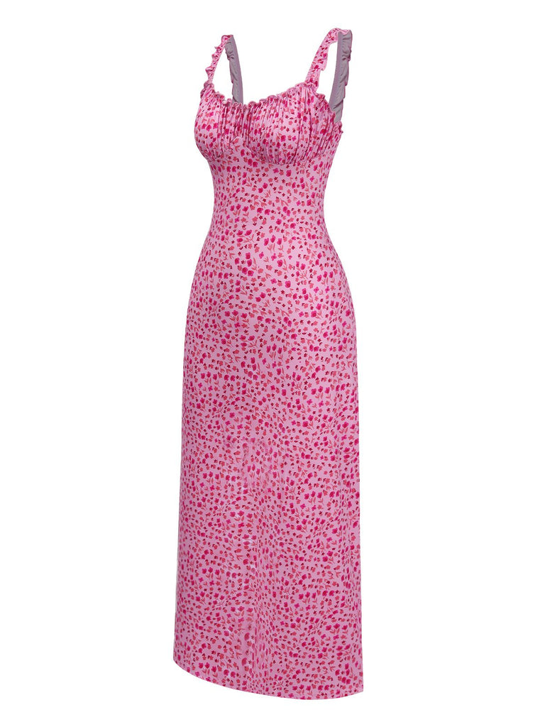 Pink 1930s Spaghetti Strap Boho Ditsy Floral Dress: where 1930s romance meets her modern spirit