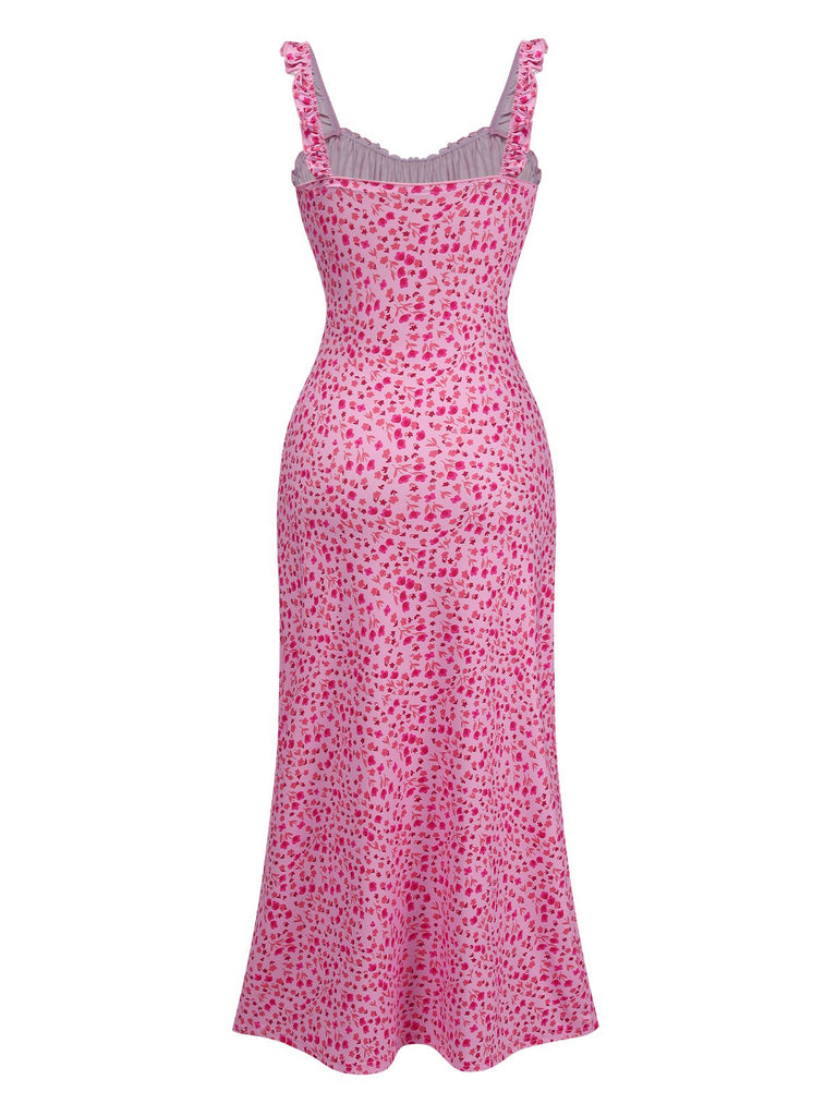 This Pink 1930s Spaghetti Strap Boho Ditsy Floral Dress wraps her in 1930s elegance, one twirl at a time
