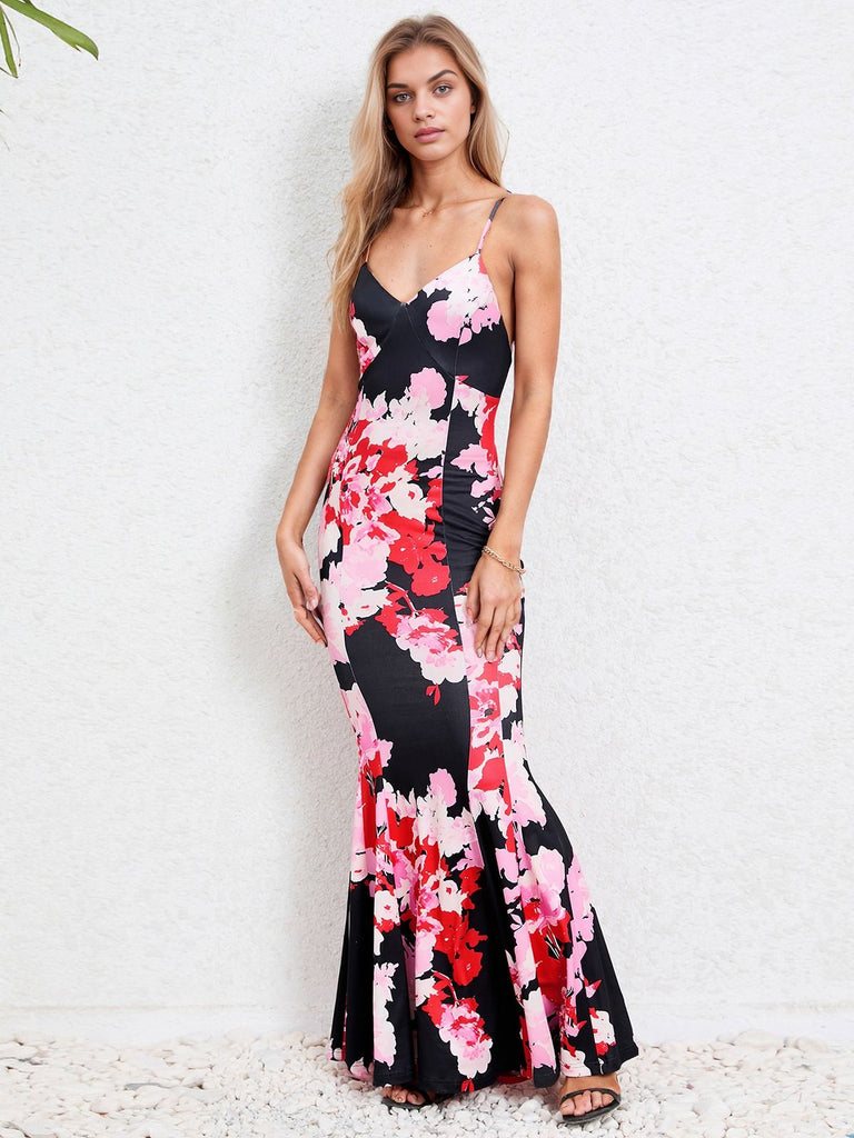 Pink 1930s Spaghetti Strap Floral Mermaid Dress — the kind of 1930s dress that makes strangers smile