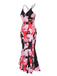 She slips into this Pink 1930s Spaghetti Strap Floral Mermaid Dress and suddenly it's a 1930s daydream