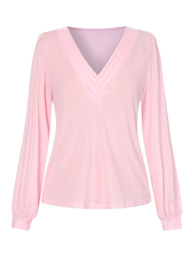 Pink 1930s V-Neck Lantern Sleeve Top - vintage fashion, retro style