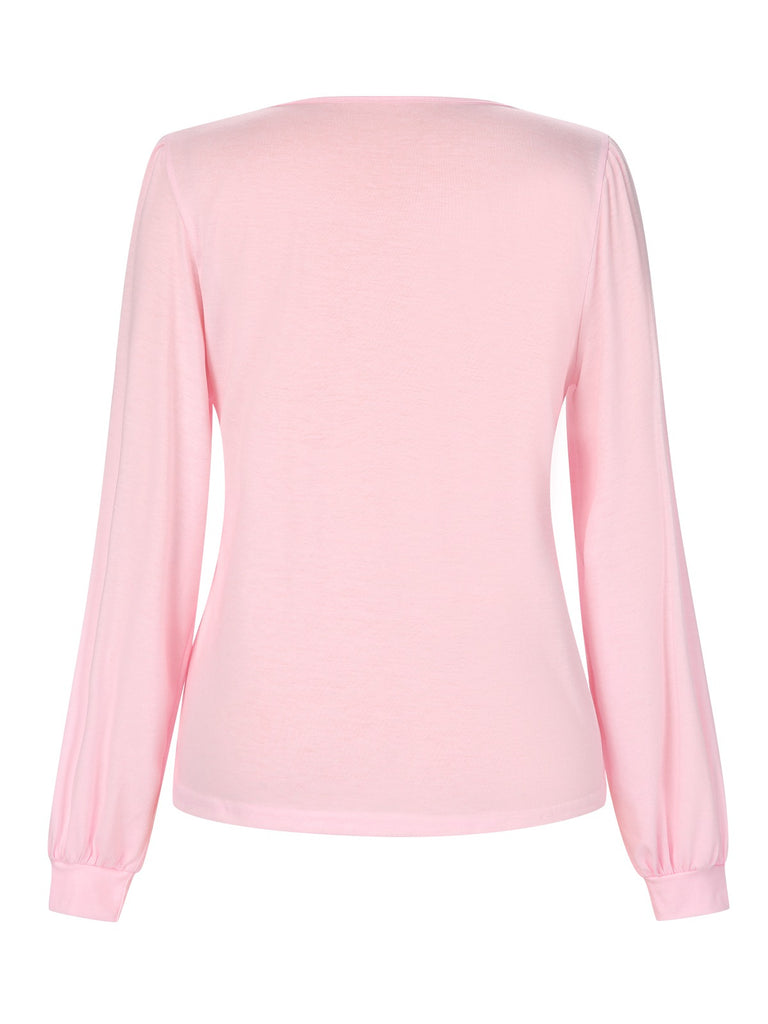 Pink 1930s V-Neck Lantern Sleeve Top, vintage top, retro blouse - perfect for women who love vintage and retro fashion