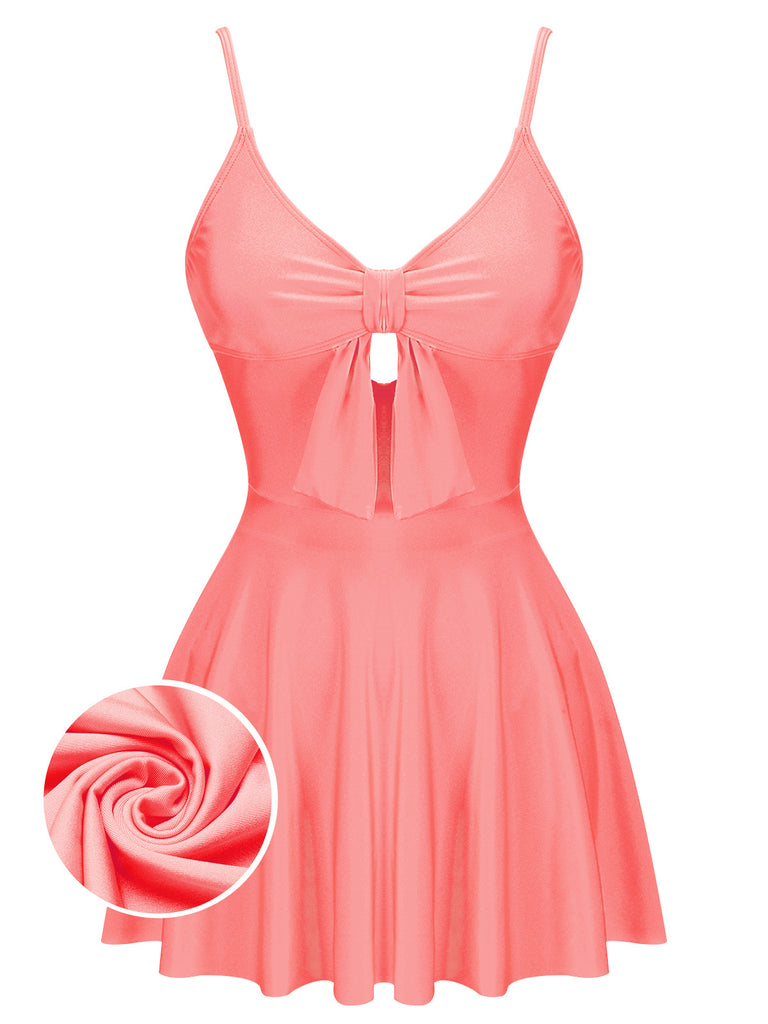 Pink 1940s Bow Strap One-piece Swimsuit: timeless style reimagined