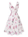 She slips into this Pink 1940s Deep V-Neck Chiffon Rose Dress and suddenly it's a 1940s daydream