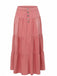 Pink 1940s Denim Button-Down Tiered Maxi Skirt - vintage skirt, retro style, elegant red