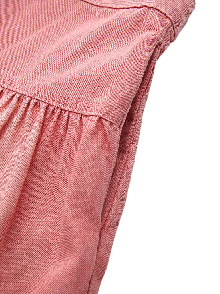 Pink 1940s Denim Button-Down Tiered Maxi Skirt - vintage skirt, retro style, elegant red