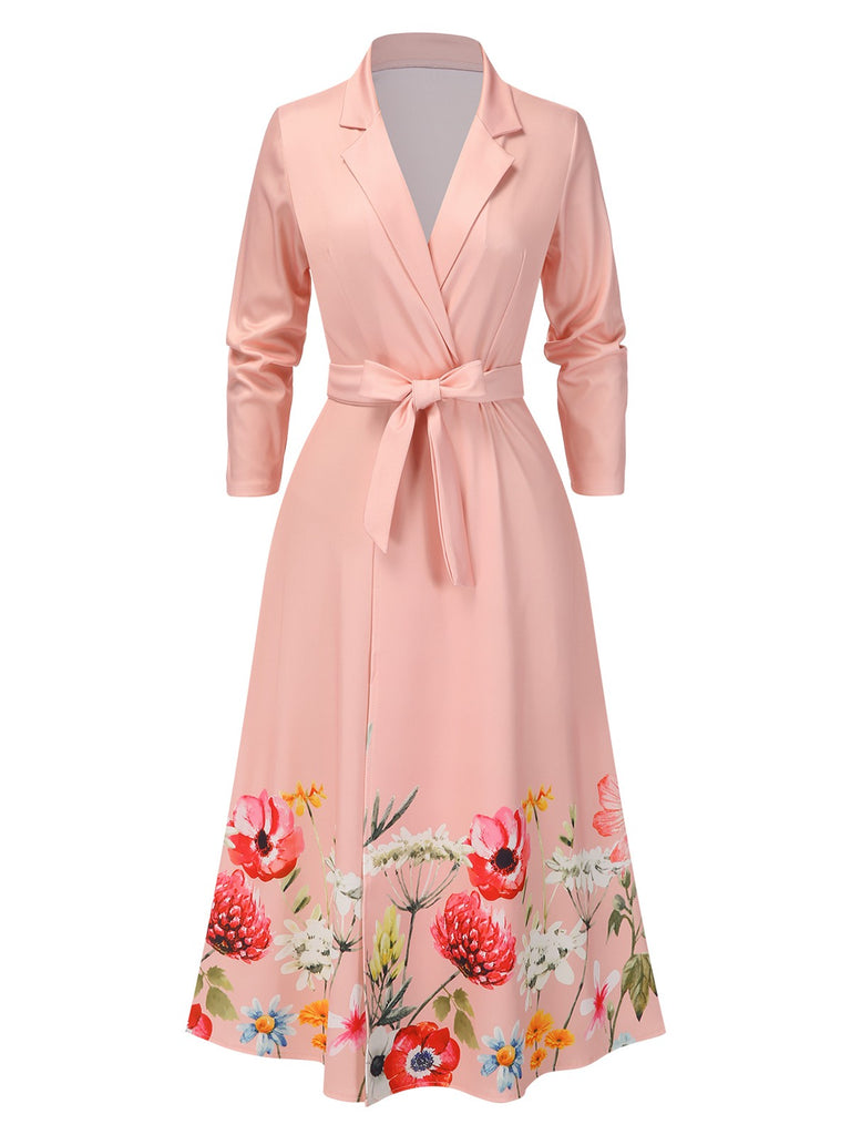 She slips into this Pink 1940s Floral Tie-Up Blazer Dress and suddenly it's a 1940s daydream