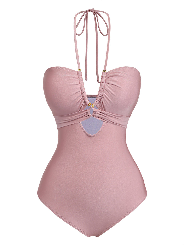 Pink 1940s Vintage One Piece Swimsuit, vintage swimsuit, pin-up swimwear - perfect for women who love vintage and retro fashion