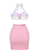 Pink 1940s Patchwork Lace-Up Halter Swimsuit — vintage elegance for the modern woman