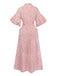 Pink 1940s Plaid Heart Lantern Sleeve Belted Dress - vintage dress, retro fashion