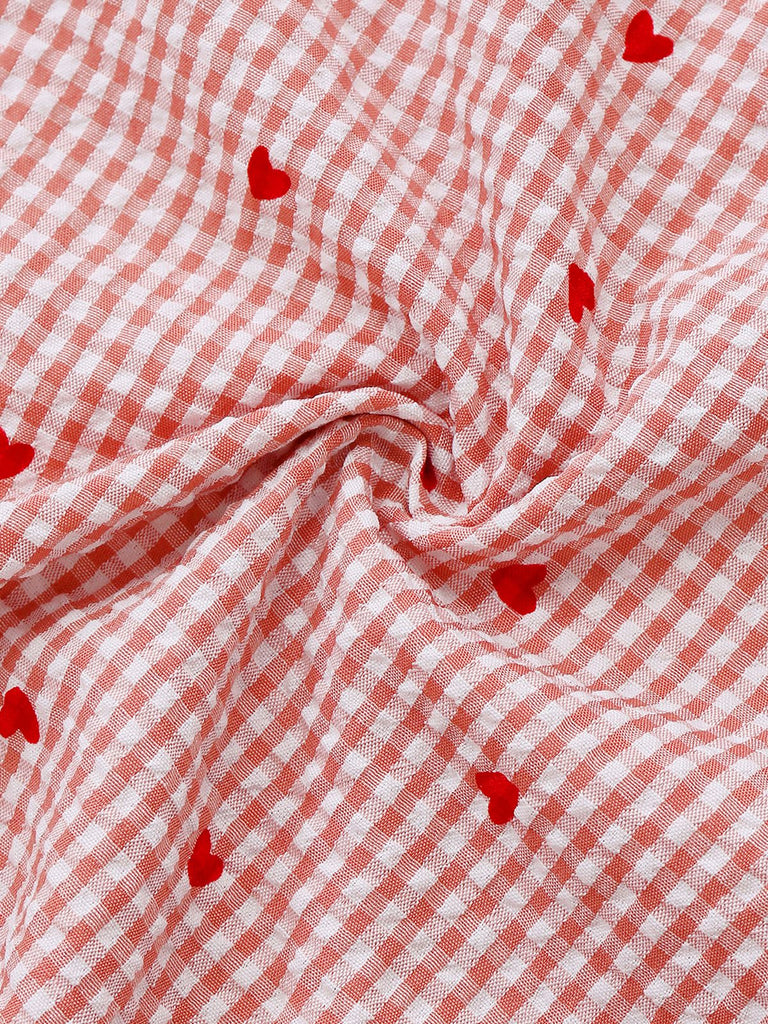 Pink 1940s Plaid Heart Lantern Sleeve Belted Dress - vintage dress, retro fashion