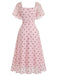 Orange Pink 1940s Polka Dot V Neck Ruffle Dress 3