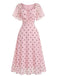 Pink 1940s Polka Dot Puff Sleeve Sweetheart Midi Dress, vintage dress, retro fashion - perfect for women who love vintage and retro fashion