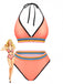 Pink 1940s Rainbow Striped Triangle Bikini Set - vintage fashion, retro style