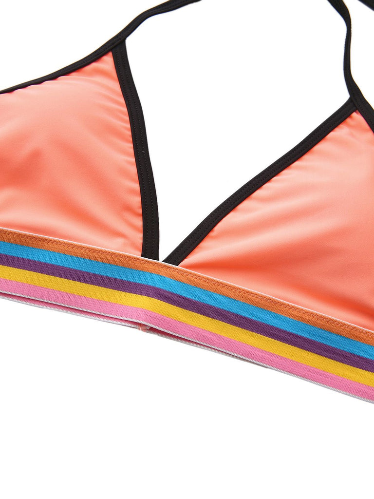 Pink 1940s Rainbow Striped Triangle Bikini Set - vintage fashion, retro style