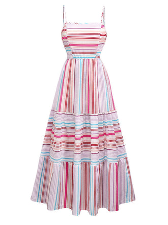 Pink 1940s Rainbow Striped Tube Dress - vintage dress, retro fashion