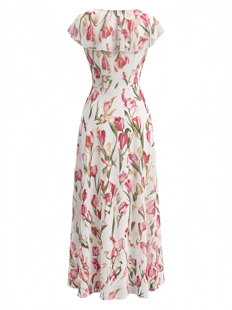 Pink 1940s Short Sleeve V-Neck Midi Dress, vintage dress, retro fashion - perfect for women who love vintage and retro fashion