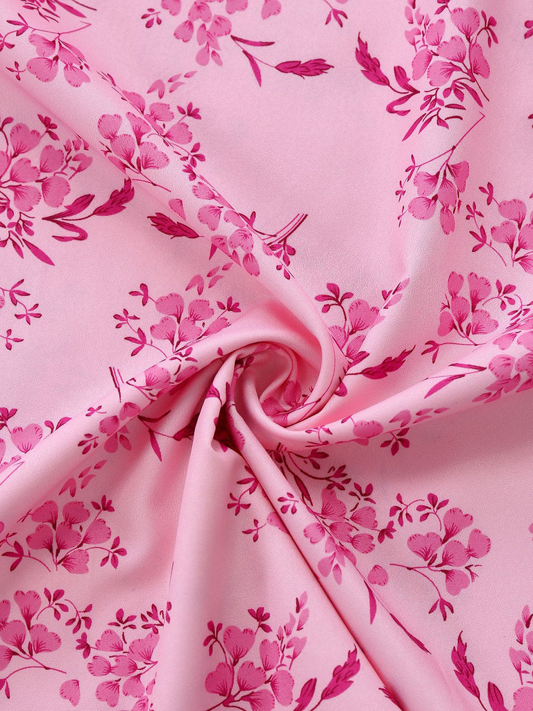 Pink 1940s Square Neck Puff Sleeve Floral Dress - vintage dress, retro fashion