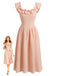 Pink 1940s Square Neck Ruffle Dress